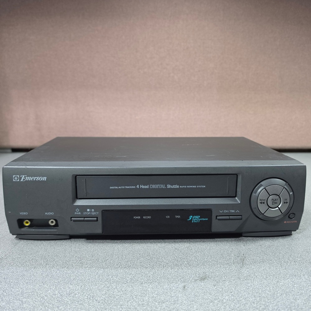 Emerson VCR EV477 Video Cassette Recorder Black Good 4 Head Digital Shuttle